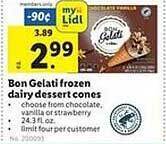 Lidl Bon gelati frozen dairy dessert cones offer