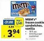 Lidl M&m's frozen cookie sandwiches vanilla offer