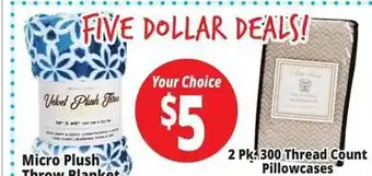 Ocean State Job Lot Micro plush throw blanket, 2 pk. 300 thread count pillowcases offer