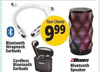 Ocean State Job Lot Bluetooth wrapneck earbuds, cordless bluetooth earbuds, 2boom bluetooth speaker offer
