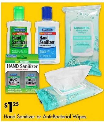 Dollar Tree Hand sanitizer or anti-bacterial wipes offer
