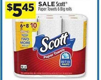 Dollar General Scott paper towels 6 big rolls offer