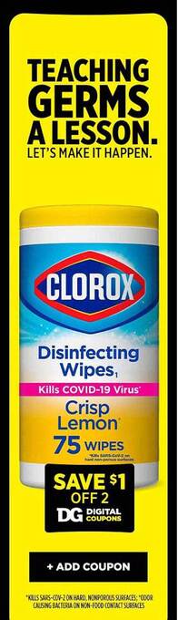 Dollar General Clorox disinfecting wipes offer