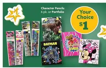 Family Dollar Character pencils or portfolio offer