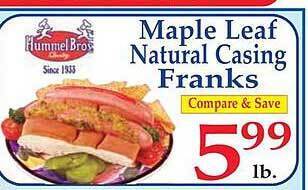Market Basket Maple leaf natural casing franks offer