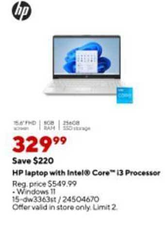 Staples Hp laptop with intel core i3 processor offer