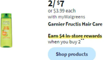 Walgreens Garnier Fructis Hair Care offer
