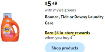 Walgreens Bounce, Tide or Downy Laundry Care offer