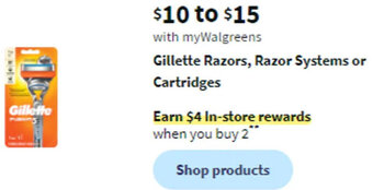 Walgreens Gillette Razor Systems or Cartridges offer