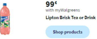 Walgreens Lipton Brisk Tea or Drink offer