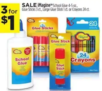 Dollar General Imagine Glue Sticks 3 Ct., Large Glue Stick 1 Ct. or Crayons 24 Ct. offer