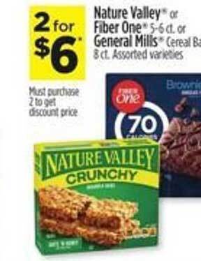 Dollar General Nature valley or fiber one general mills cereal bars offer