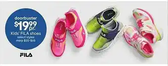 JC Penney Kids' fila shoes select styles offer