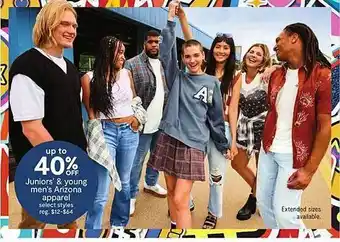 JC Penney Juniors' & young men's arizona apparel offer