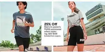 JC Penney Men's & women's puma activewear select styles offer