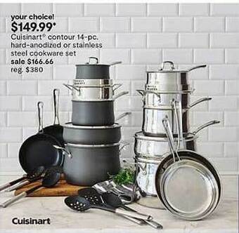 JC Penney Cuisinart contour 14-pc hard-anodized or stainless steel cookware set offer