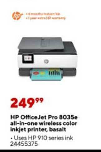 Staples Hp officejet pro 8035e all-in-one wireless color inkjet printer basalt offer