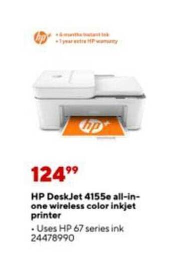Staples Hp deskjet 4155e all-in-one wireless color inkjet printer offer