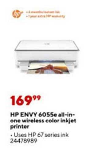 Staples Hp envy 6055e all-in-one wireless color inkjet printer offer