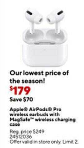 Staples Apple airpods pro wireless earbuds with magsafe wireless charging case offer