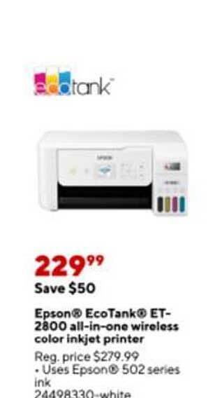 Staples Epson ecotank et-2800 all-in-one wireless color inkjet printer offer