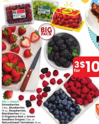 Albertsons Strawberries 2 lbs. Blueberries 18 Oz., Raspberries, Blackberries 12 Oz., O Organics Red or Green Seedless Grapes 2 lbs. offer