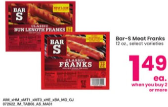 Albertsons Bar-S Meat Franks 12 oz. offer