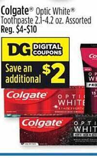 Dollar General Colgate optic white toothpaste offer
