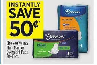 Dollar General Breeze ultra thin, maxi or overnight pads offer
