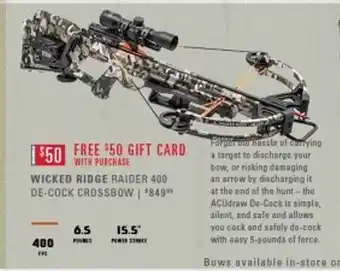 Scheels Wicked ridge raider 400 de-cock crossbow offer