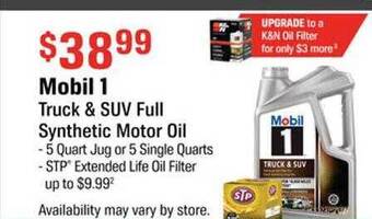 AutoZone Mobil 1 truck & suv full synthetic motor oil offer