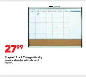 Staples Staples 2'x1.5' Magnetic Dry Erase Calendar Whiteboard offer