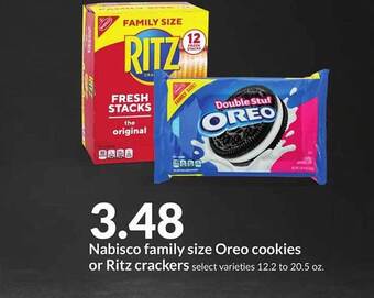 Hy-Vee Nabisco family size oreo cookies or ritz crackers offer
