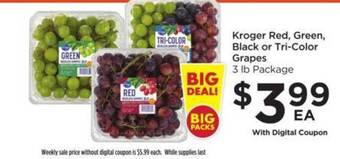 Food 4 Less Kroger red, green black or tri-color grapes offer