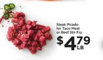 Food 4 Less Steak picado for taco meat or beef stir fry offer