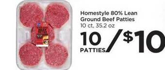 Food 4 Less Homestyle 80% lean ground beef patties offer