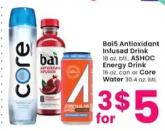 Albertsons Bai5 antioxidant infused drink, ashoc energy drink or core water offer