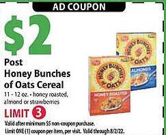 Post honey bunches of oats cereal