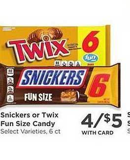 QFC Snickers or twix fun size candy offer