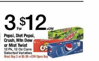 Jons International Pepsi diet pepsi crush mtn dew or mist twist offer