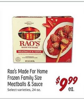 Sprouts Farmers Market Rao's made for home frozen family size meatballs & sauce offer