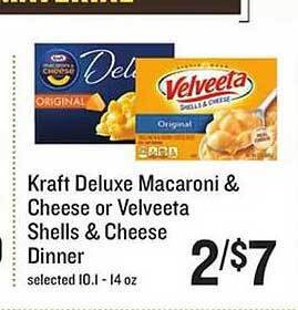 Lowes Foods Kraft deluxe macaroni & cheese or velveeta shells & cheese dinner offer
