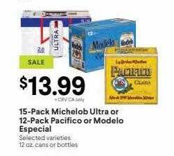 Bel Air Markets 15-pack michelob ultra or 12-pack pacifico or modelo especial offer