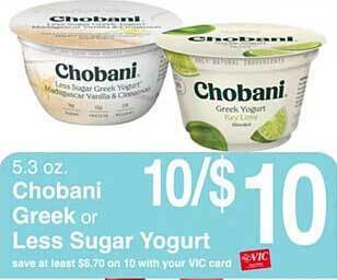 Harris Teeter Chobani greek or less sugar yogurt offer