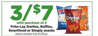 Hy-Vee Frito-lay doritos, ruffles, smartfood or simply snacks offer