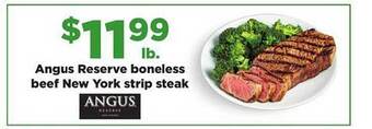 Hy-Vee Angus reserve boneless beef new york strip steak offer