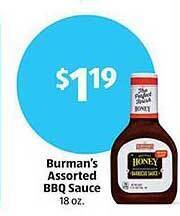 Aldi Burman's assorted bbq sauce offer