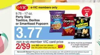 Harris Teeter Party size tostitos, doritos or smartfood popcorn offer