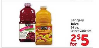 Safeway Langers juice offer