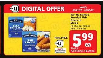 Safeway Van de kamp's breaded fish fillets or sticks offer